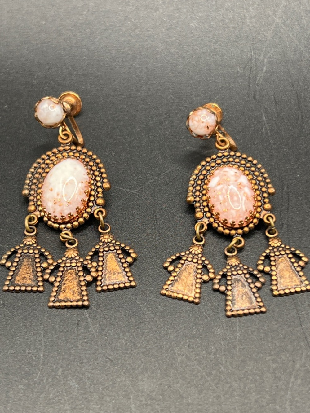 Vintage Copper Confetti Lucite Dangle Earrings